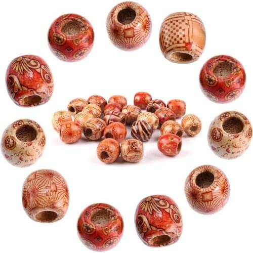2021 New 50Pcs Ethnic Mixed Painted Drum Wooden Hair Beads Loose Dreadlock Braiding Ball DIY Jewelry Making Craft Bracelet