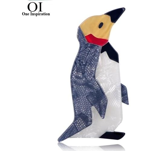 OI Luxury New Fashion Penguin Shape Big Brooch Acrylic Animal Corsage Children Sweater Bag Coat Buckles Chest Jewelry