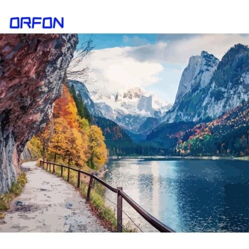 ORFON DIY Painting By Numbers With Frame Foot of The Mountain Landscape For Living Room Wall Arts Home Decor Unique Gift 60x75