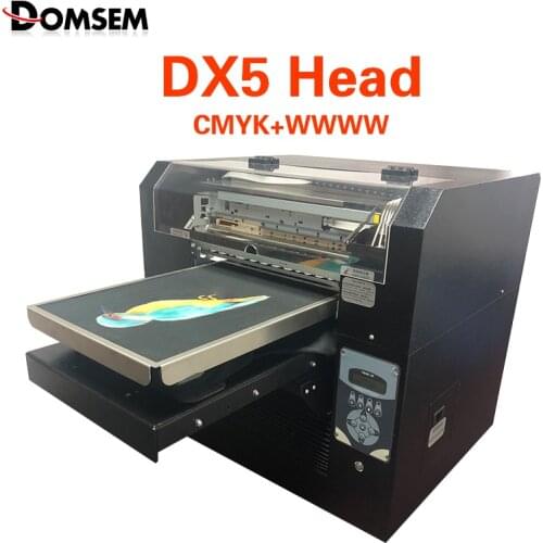 DOMSEM Full-automation DTG Printer T-shirt Garment Cloth Printer CMYK+WWWW A3 Size Printing Machine DX5 Head Free T-shirt tray