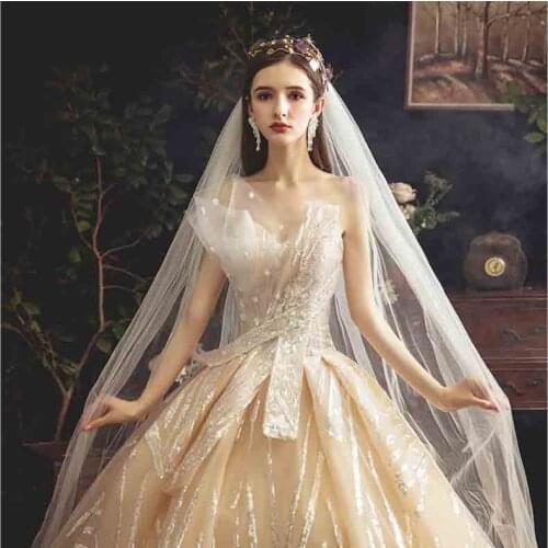 Custom Deluxe Champagne Evening Formal Dress Red Carpet Bridal Wedding Party Trailing Dress Ball Gown For Lady Plus Size 5XL 4XL