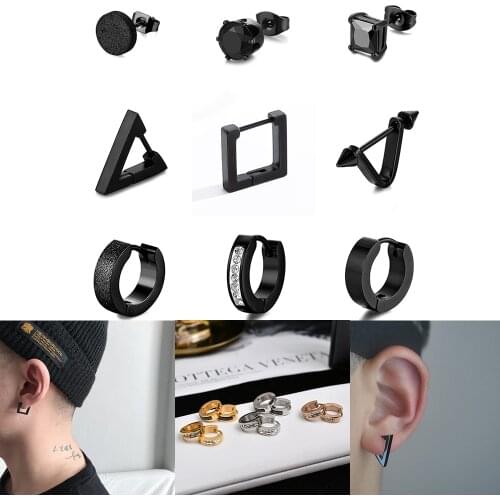 Punk Stainless Steel Stud Earrings for Women Titanium Steel Mens Clip Earrings Jewelry Gothic Street Pop Hip Hop Earring Charm