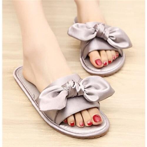 2020 women shoes top quality Silk Bow Slides Open Toe Summer Beach Woman Slippers Flat Flip Flops Soft Bottom Ladies home Indoor