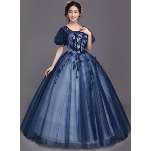 Dark blue bubble sleeve gown medieval dress long gown princess Medieval Renaissance Gown queen cosplay Victoria Belle gown