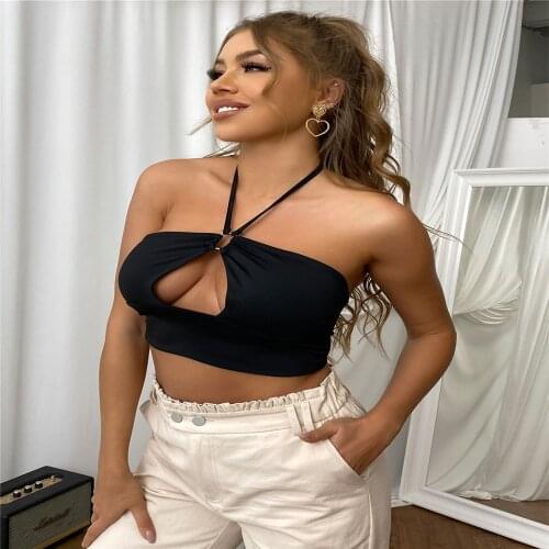 Summer Female Solid Color Camisole Sleeveless Hollow Out Crop Tops Backless Camis High Waist Short Womens Clothing