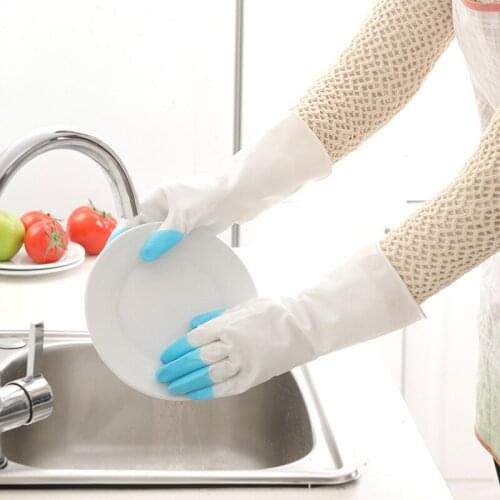 1 Set Waterproof Rubber Gloves kitchen dish washing mitten PVC light Household Restaurant Garden Multifunctional Cleaning gloves
