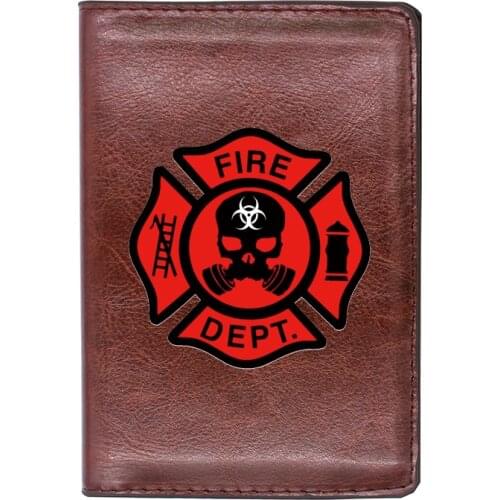 High Quality Leather Vintage Fire Dept. Skull Printing Travel Passport Cover ID Credit Card Case