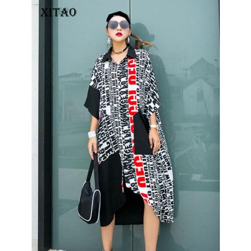 XITAO Plus Size Irregular Blouse Fashion New Women Pocket 2020 Summer Elegant Goddess Fan Split Casual Print Letter DMY5036