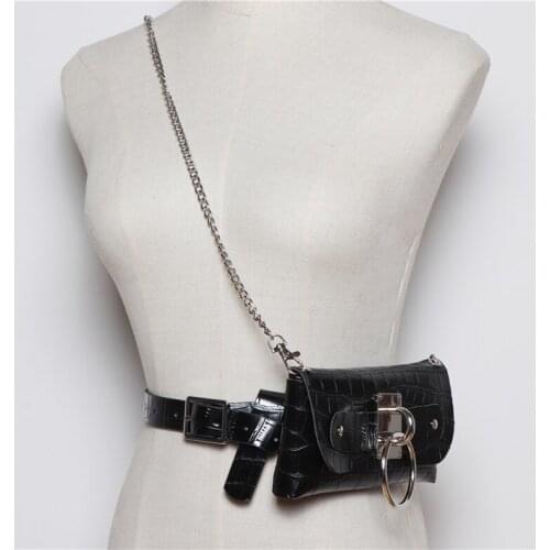 Chic Style CROCO Alligator Pattern Waist Packs Women PU Leather Large Size Waist Belts Bag Women Chain SHoulder Messenger Bag