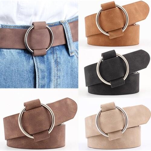 Genuine Quality Womens Designer Round Casual Ladies Belts for Jeans Needle-free Metal Round Buckles Leather Belt Cinturon Mujer