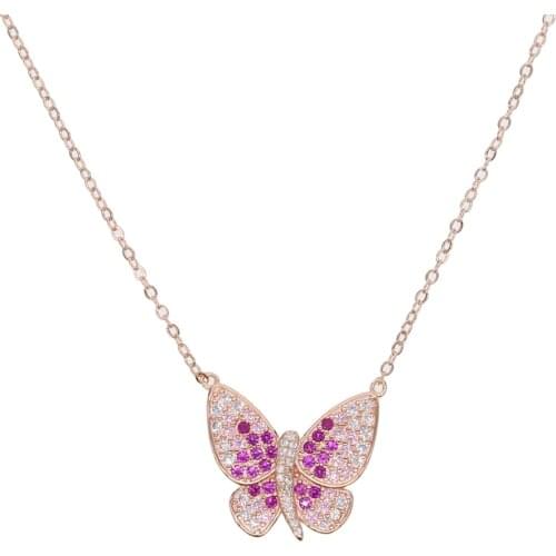 Cz butterfly pendant necklace for women cute beautiful animal design ambre pinky white cz necklaces
