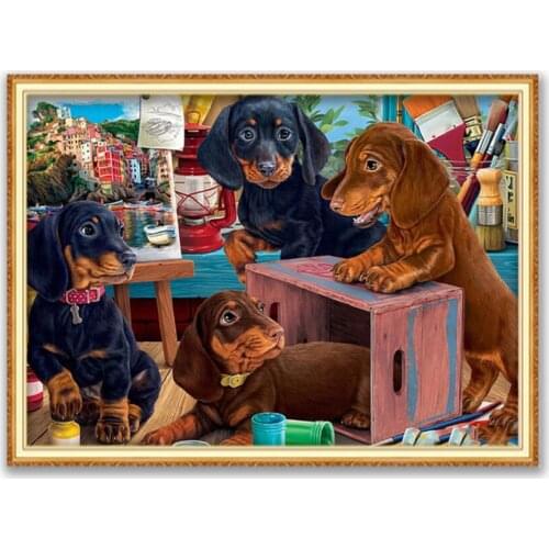 Animal Dachshund DIY Cross Stitch Embroidery 11CT Kits Craft Needlework Set Printed Canvas Cotton Thread Home Decoration Sell