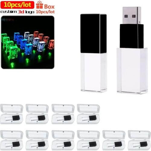 10pcs/ Free logo Crystal USB Flash Drive USB Stick 64GB 32GB 16GB 8GB Pen Drive Real Capacity Pendrive 128GB USB Memory Stick