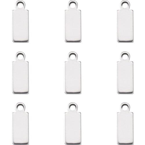100pc Metal 304 Stainless Steel Rectangle Blank Stamping Tag Charm Jewelry Accessories Findings Making Pendants 11x4x0.6mm