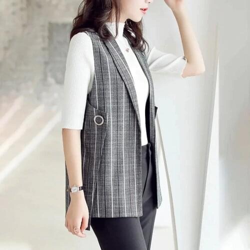 2021 Fashion Womens Jacket Blazer Sleeveless Vest Outerwear Spring Autumn Plaid Waistcoat Casual Tops Plus Size Coats KW489