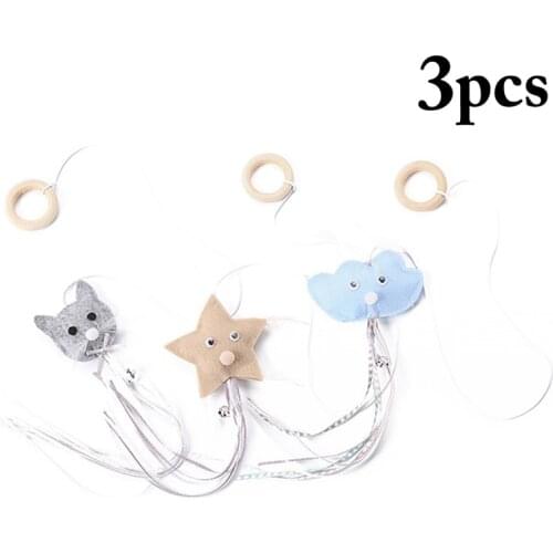 3pcs Pet Cat Teaser Toys Tassel Star Cloud Felt Kitten Feather Wand Cat Catcher Teaser Cat Interactive Toys with Mini Bell
