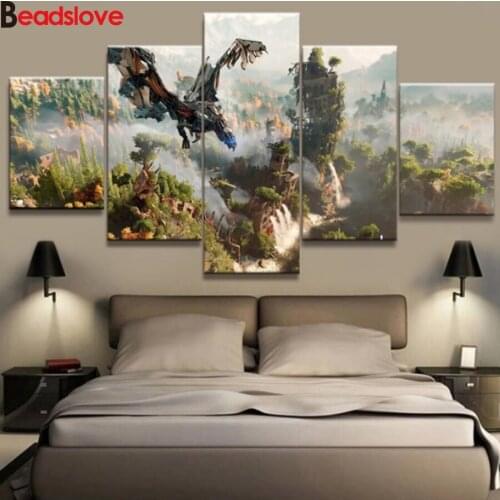 5pcs set,Horizon Zero Dawn Game Canvas,Full Square 5D DIY Diamond Painting,3d,Diamond Embroidery Cross Stitch,Mosaic,stickers