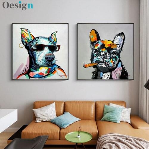 Abstract Animals Oil Paintings on Canvas Wall Art Posters and Prints Cute Dog Pig Monkey Canvas Pictures for Kids Room Decor