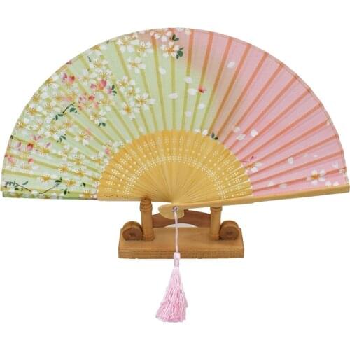Auviderin Top Grade Bamboo Summer Silk Hand Fan Handheld Folding Pocket Fan