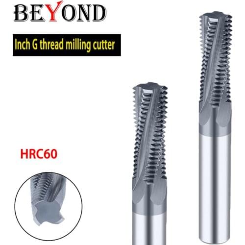 BEYOND Inch G Thread Milling Cutter Central Machining Cemented Carbide BSP Tungsten Steel End Mill Tooth Type HRC60