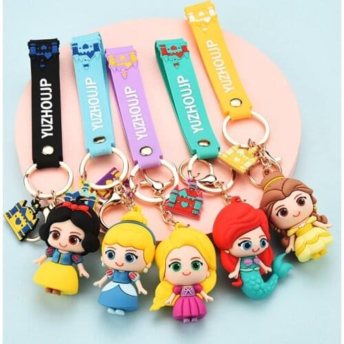 Disney snow White Mermaid Princess Princess Aisha Series keychain Cartoon doll key ring Cute bag pendant Girls bags decorations