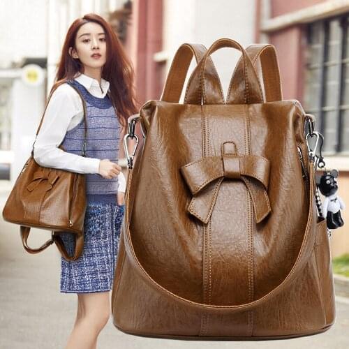 CGCBAG 2021 Fashion Simple Solid Women Backpack Vintage Large Capacity Travel Backpack Female PU Leather High Quality School Bag