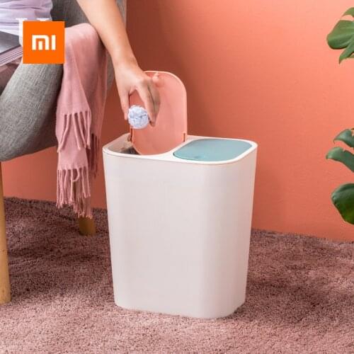 Xiaomi Jordan&Judy 2-port Sorting Trash Can Eco-friendly 15L Divide Wet Dry Garbage Waste Bin with Cover for Living Room Bedroom