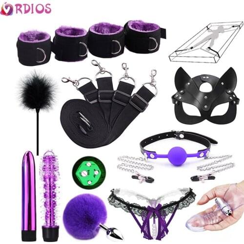VRDIOS Erotic Toy Handcuffs For Sex Gag Tail Plug Women BDSM Bondage Set Under Bed Slave Sex Toys For Couple Nipple Clamps Toy
