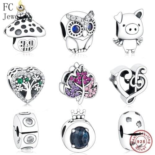 FC Jewelry Fit Original Brand Charm Bracelet 100% 925 Silver Leaf Micro Pave Pink Purple Zircon Bead Making Reflexion Berloque
