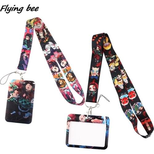 Flyingbee X1975 Anime Demon Slayer Lanyard Card Holder Student Hanging Neck Mobile Phone Lanyard Badge Subway Access Card Holder