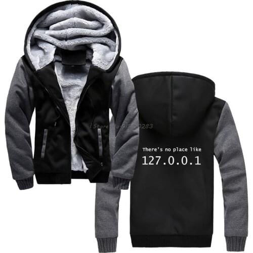 IP Address There is No Place Like 127.0.0.1 Computer Comedy Hoodie Funny Men Hoodies Winter Thick Hooded Sweatshirt Streetwear