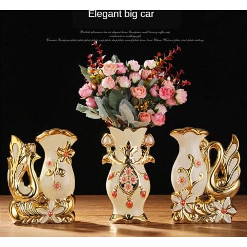 European Style Ceramic Swan Vase Home Ornament Household Room Cabinet Flower Imitation Vases For Homes Decoration Accessories