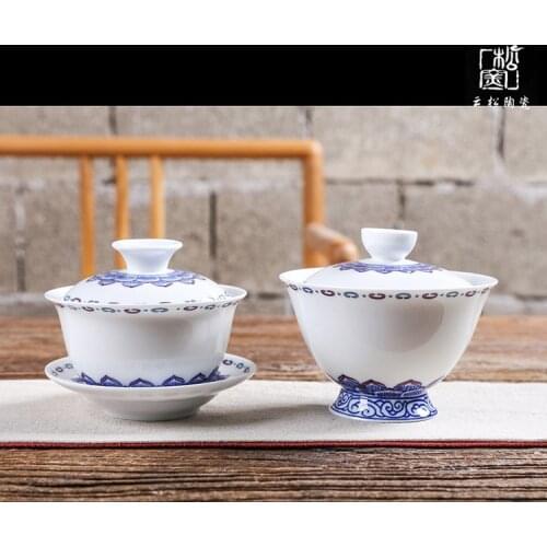 Ceramic Kung Fu Tea Set Cover Bowl Three-Force Bowl Creative New Product Ceramic Whiteware Hand-Painted Tea Bow Ceramic Gaiwan