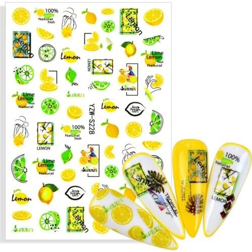 Summer Fresh Fruits Lemon 3D Stickers for Nails Foil Decals Design Adhesive Nail Art Decorations Sliders Manicure Accessories