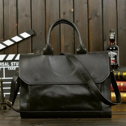 Mens Briefcase Crazy Horse Pu Leather Business Handbag Laptop Casual Large Single Shoulder Bag Vintage Messenger Bags
