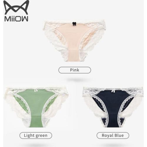MiiOW Nude Underwear Women Ice Silk Lace Lace Sexy Charming Girl Seamless Low-waist Briefs Summer New Style