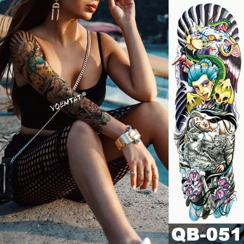 New 1 Piece Temporary Tattoo Sticker Japanese style dragon ocean Tattoo Arm Body Art Big Sleeve Large Fake Tattoo Sticker