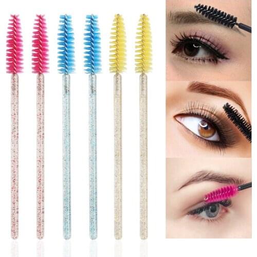 50pcs Disposable Shiny Mascara Wands Applicator Micro Eyebrow Brush for Eyelash Extension Beauty Makeup Cosmetic Tools Supplies