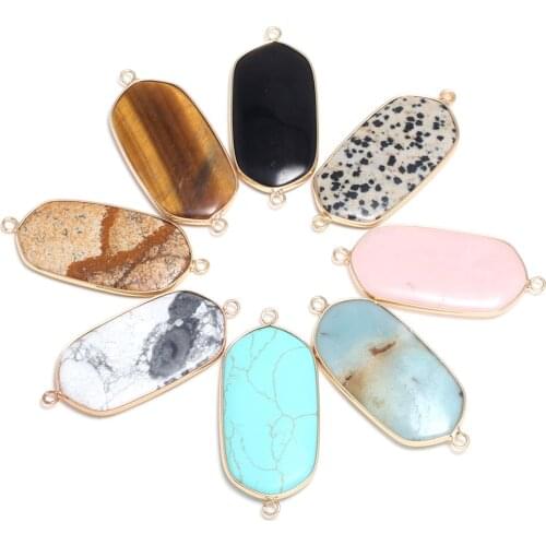 New Natural Stone Rectangle Pendants Connector Charms For Jewelry Making DIY Accessories Fit Bracelet Necklace Size 23x50mm