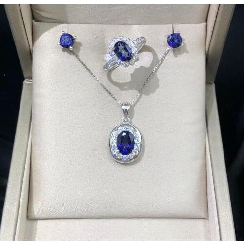Direct Costume Jewelry Set 925 Sterling Silver Tanzanite Natural Topaz Jewelry Sets For Women Engagement Wedding Gift