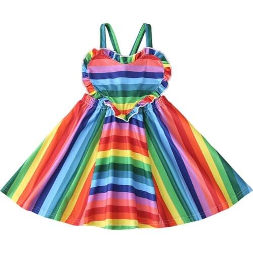 Little Girls Rainbow Sling Dress Infant Ruffles Love Pattern Vestido ToddlerValentines Day Party Dresses for Toddler Girl 12M