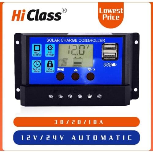 5V 3A Dual USB Interface Solar Controller PWM 10A 20A 30A 12V 24V 48V Solar Charge Controllers with LCD Display
