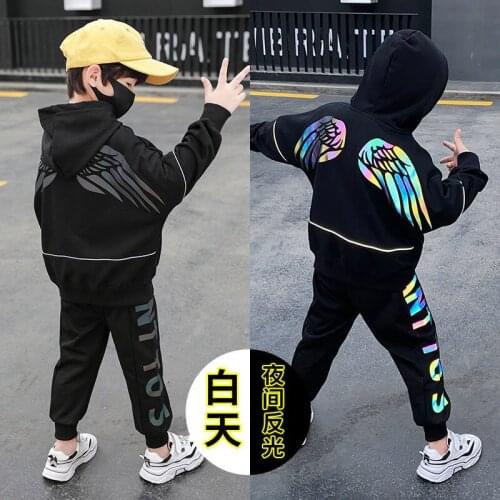 Reflective wing Jacket Pants 2Pcs/sets Active Clothing Kids 3-14 Years Spring Autumn Children Girls Clothes Suit