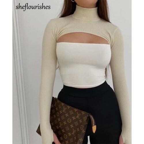 Casual sweater women korean long sleeve pullover turtleneck women ribbed top solid fashion cropped sweater irregular 2021