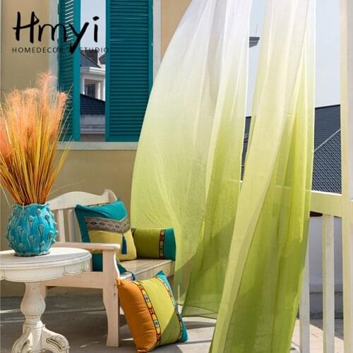 Gradient Color Window Tulle Curtains For Living Room Bedroom Modern Organza Voile Curtains Hotel Decoration Green Sheer Curtains