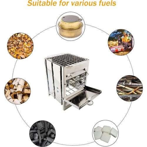 Outdoor Camping Stove Portable Ultralight Stainless Steel Stove Pan Camping Roaster Charcoal Barbecue Home Set Picnic Cookware