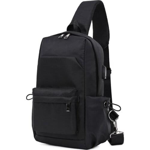 USB Charging Canvas Backpack Laptop Travel Bag Pure Color Black Grey Backbag Leisure Light Fitness Male Sports Shoulder Bags
