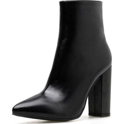 Womens shoes high heel PU Slip On square heel shoes 11.5cm pointed toe womens boots