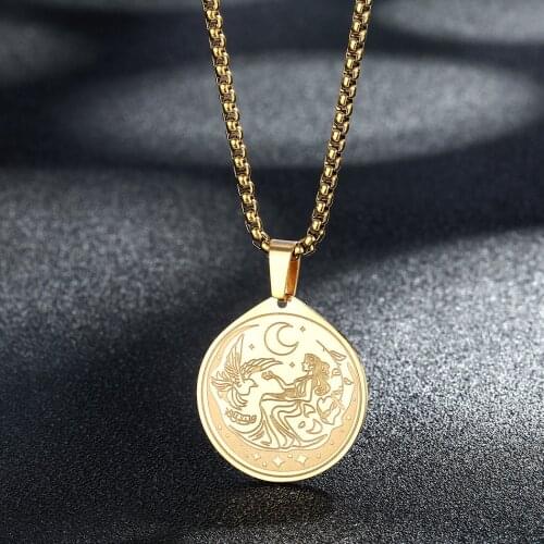 Goddess Of The Moon Selene Women Necklace Greek Mythology Statement Jewelry Necklace Stainless Steel Ancient Pendant Necklace