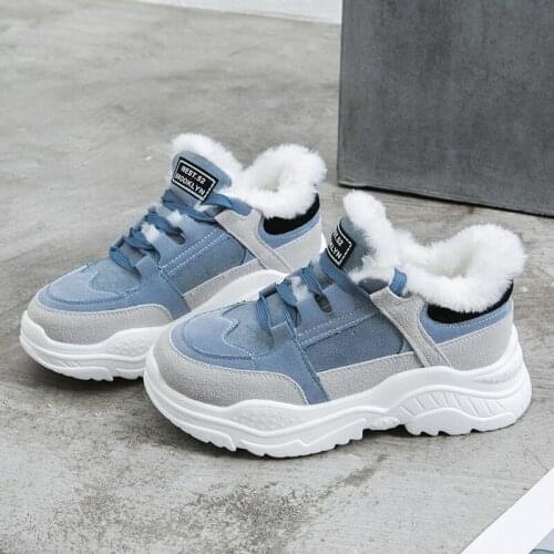 Winter Women Fashion Blue Sneakers Platform Brown Shoes Lace Up Tenis Women Gray Suede Warm Shoes Basket Femme Sneakers